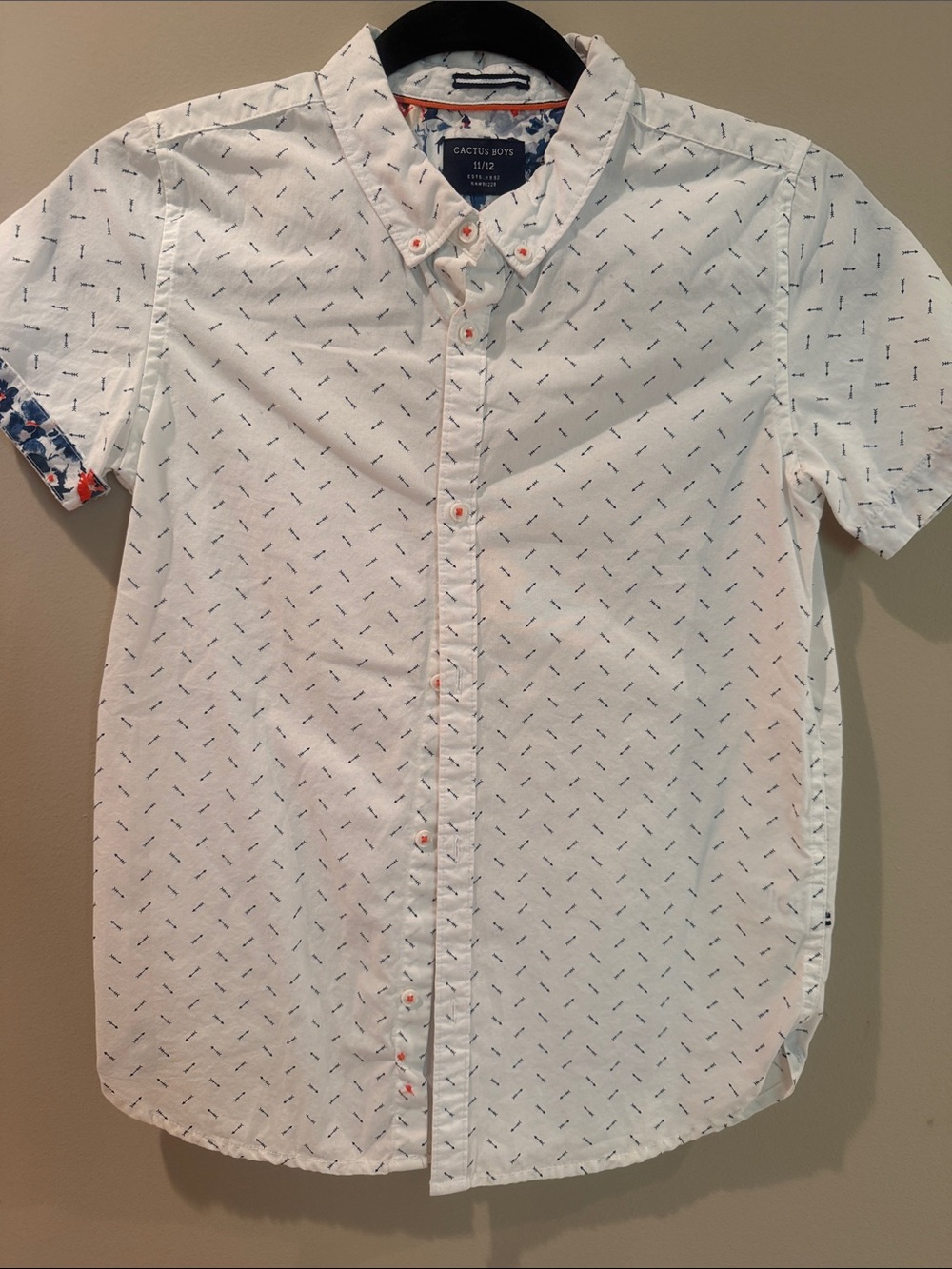 Cactus White Short-Sleeve Button-Down with Navy Micro-Print